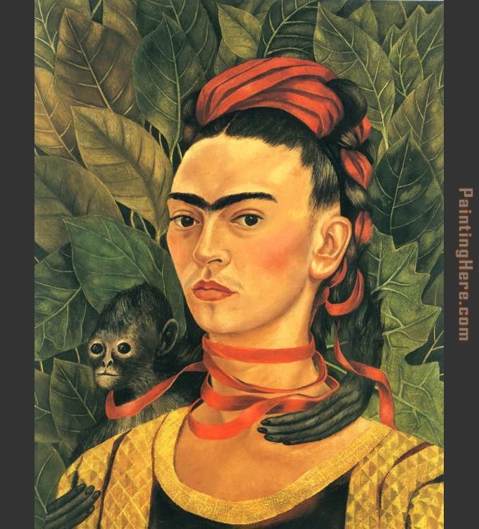 Self Portrait with Monkey painting - Frida Kahlo Self Portrait with Monkey art painting